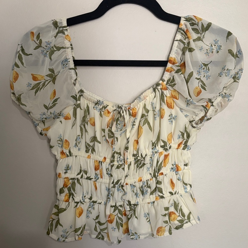 Japna Yellow Floral Puff Sleeve Blouse